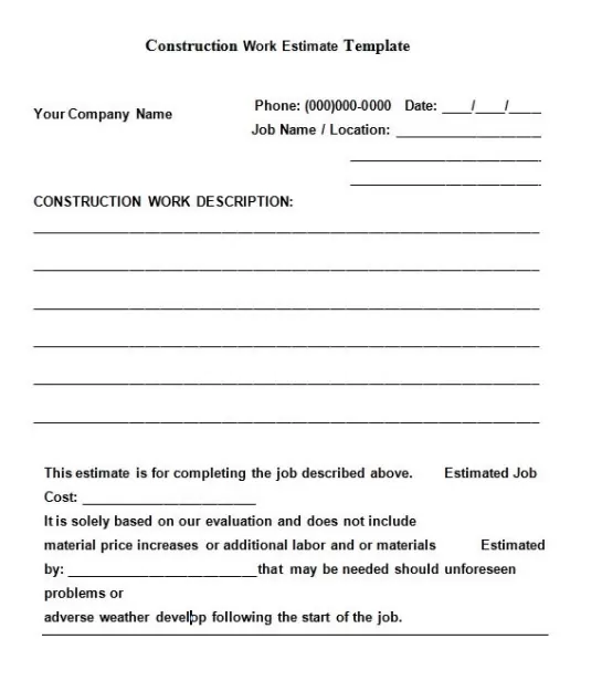 Cost Estimate Template | Free Word Templates