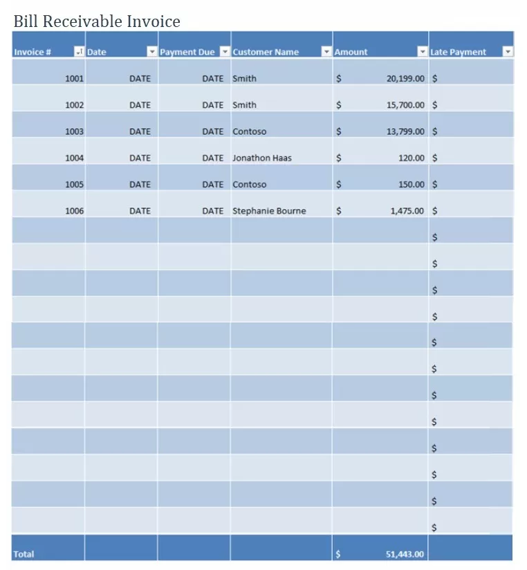 Bill Receivable Template | Free Word Templates